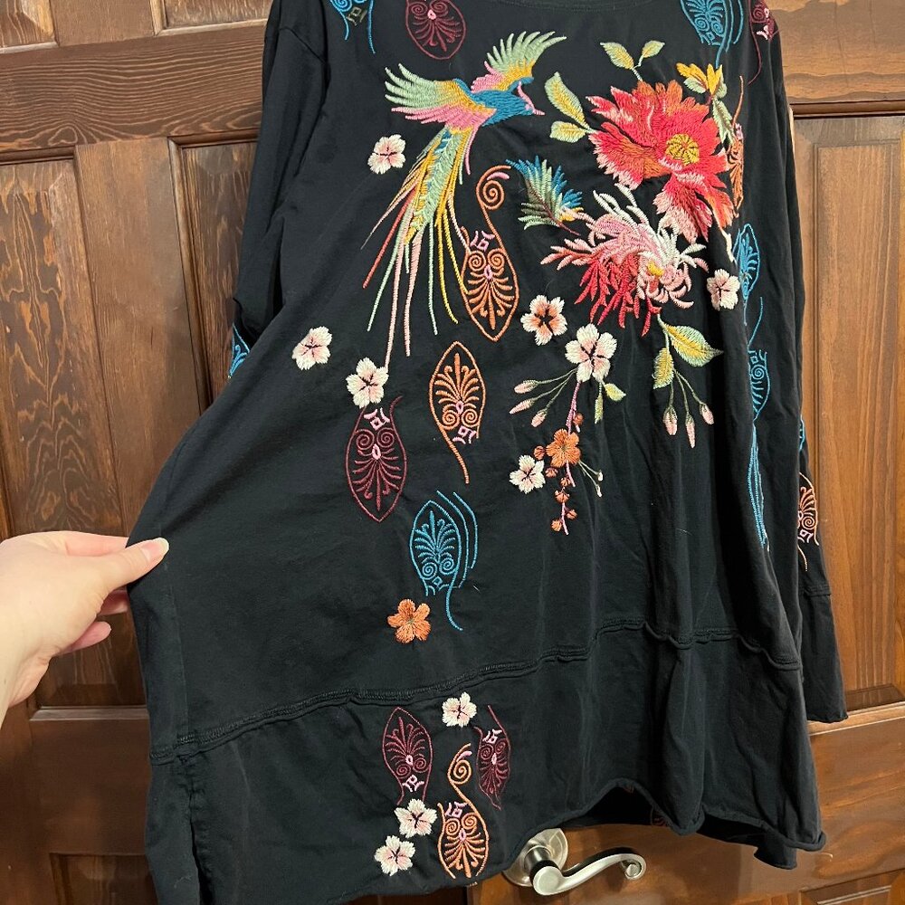 Johnny Was Colorful Floral Bird Embroidery Cotton Shirt Long Sleeve whimsigoth - Picture 4 of 14